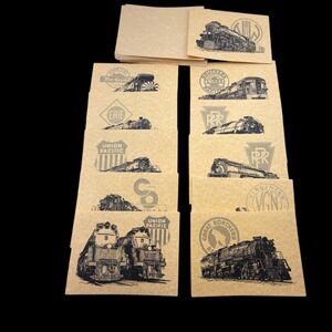 Steam Locomotive Notecards by M.F. Kotowski Vintage Train Art 1979 Set of 11